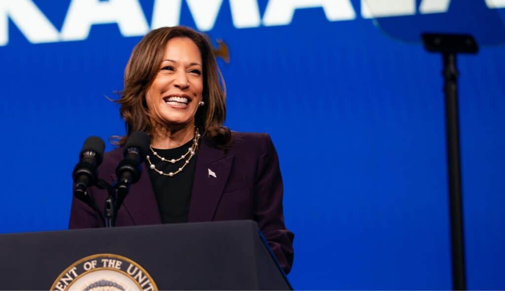 Kamala Harris speaking onstage to be first Queenager President