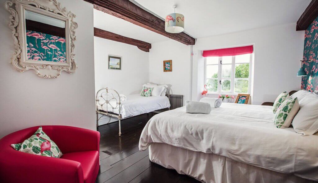 Flamingo bedroom at NOON Wales retreat
